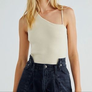 Free People Cream One-Shoulder Tank Top